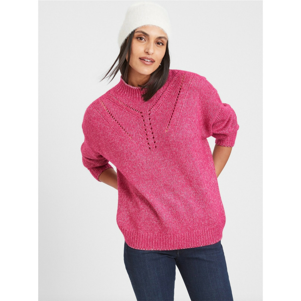 Banana Republic Sweater Women's Large Pink Chunky Marl Mock-Neck Cotton Blend